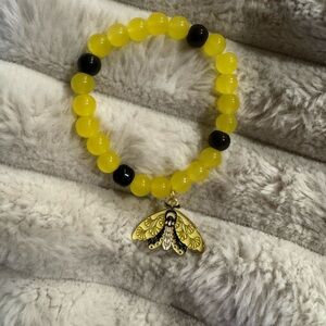 Yellow Beaded Bracelet with butterfly Charm